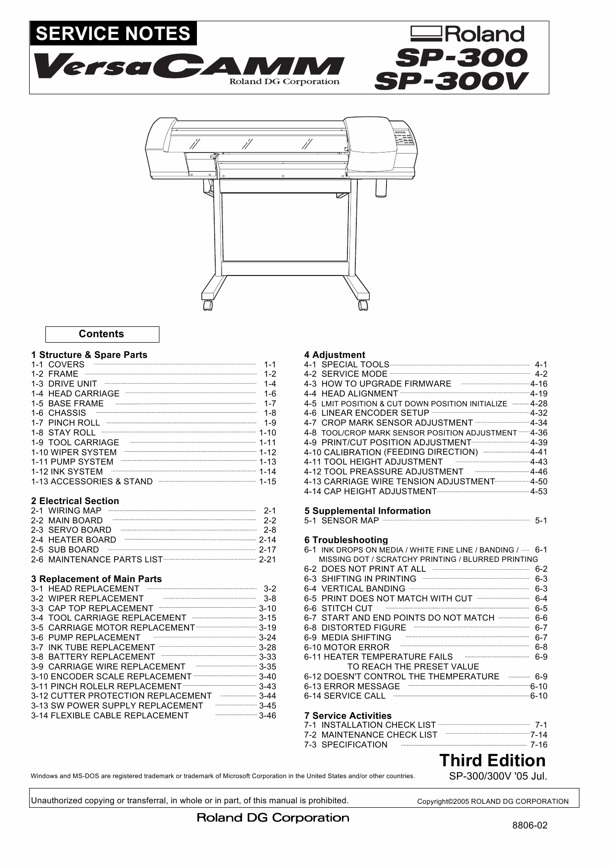 Roland VersaCAMM SP 300 300V Service Notes Manual-1